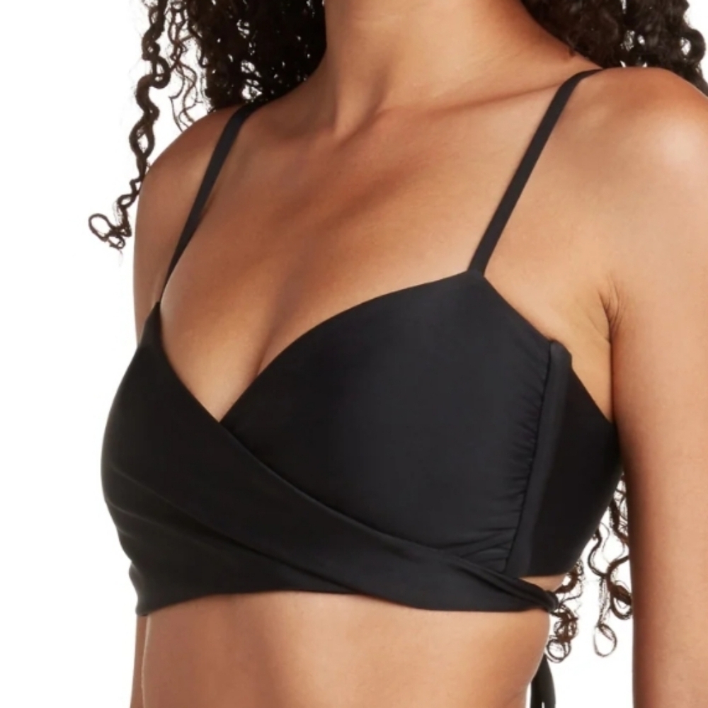 Cami & Jax Black Wrap Bikini Top Size Small Adjustable Straps
